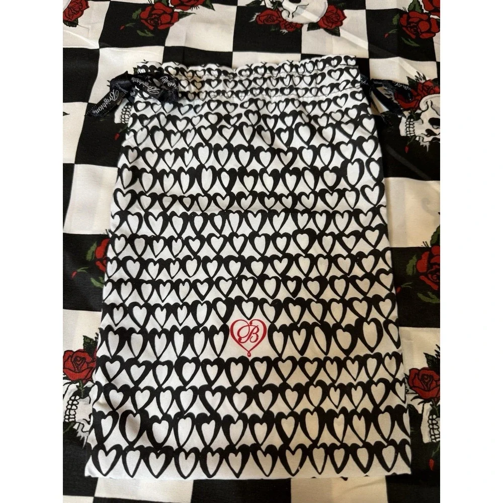 Brighton Drawstring Jewelry Pouch Black White Heart Print Small Bag